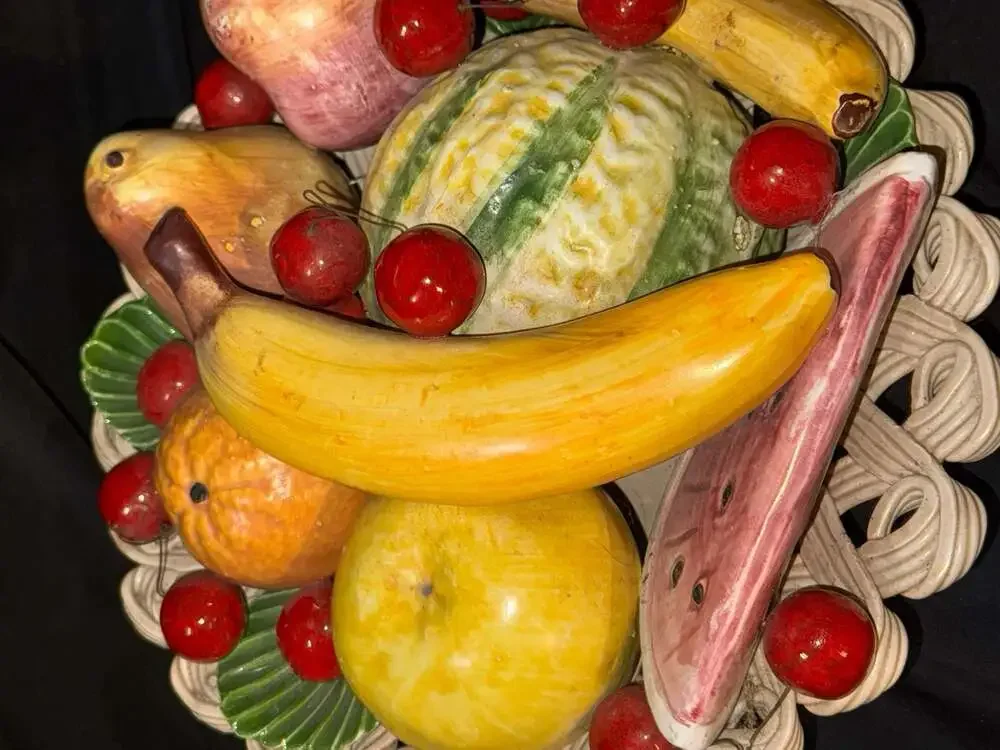 Vintage Ceramiche di Bassano Italian Majolica Hand-Painted Ceramic Fruit Basket